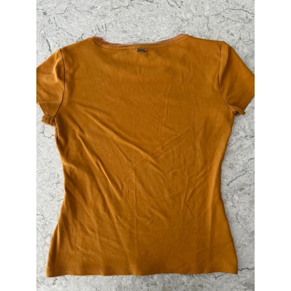 White House Black Market Mustard Yellow Crew Neck Tee 100% Pima Cotton XXS - Picture 2 of 6